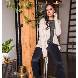 Uterque Leather Trim Cream Waterfall Cardigan